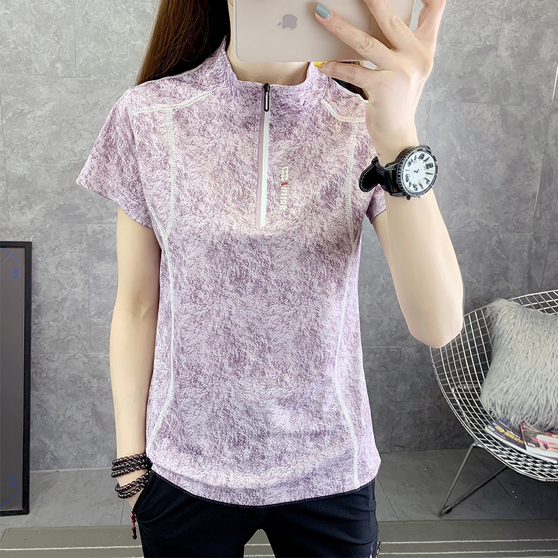 Sports top ladies slimming yoga clothes quick-drying short-sleeved t-shirt mesh stitching running net red fitness clothes