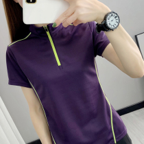 Outdoor Speed Dry Vertical Collar Short Sleeve T-shirt Lady Summer Running Elastic Breathable Sweat Suction Sweaty Sports Fitness Half Sleeve Blouse