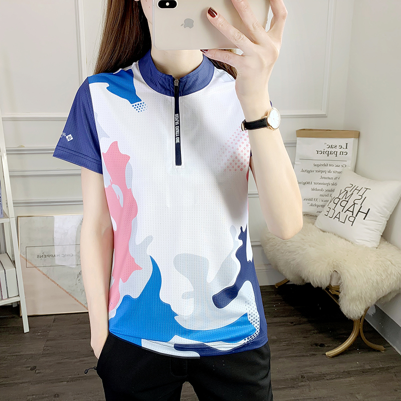 Summer ladies short sleeve T-shirt with turned collar polo shirt woman loose custom Inlogo pure cotton sports casual blouse