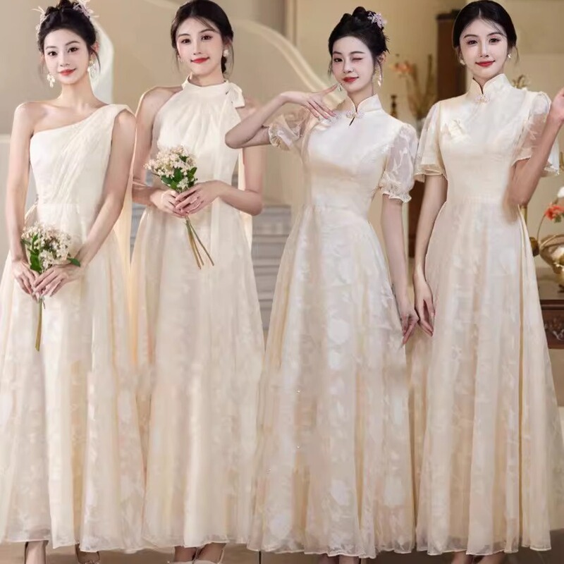 Champagne-Colored Bridesmaid Dresses 2026 New High-End Niche Sister Group Engagement Dresses Chinese-Style Bridesmaid Group Evening Dresses