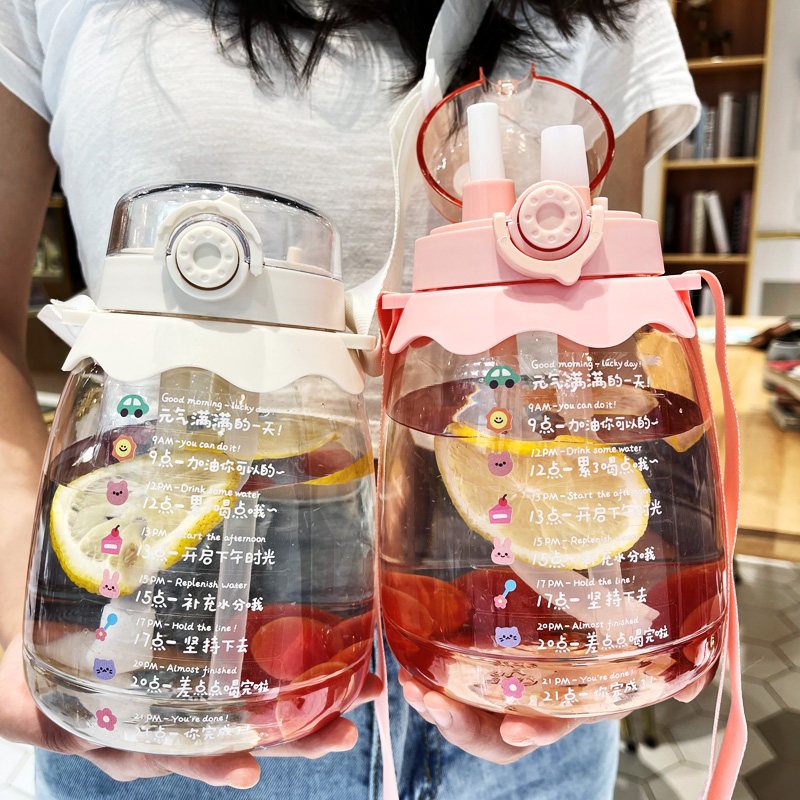 Water glass girls large capacity with straw portable large belly high face value net red summer plastic cups sports kettle bottle-Taobao