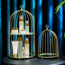 Cosmetics shelf Desktop dresser Perfume lipstick skin care products storage box Golden light luxury bird cage storage rack