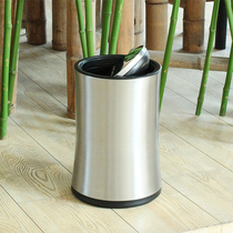 Flip Stainless Steel Trash Can Home Living Room Bedroom Toilet Toilet O type minimalist with cover double rocking cover
