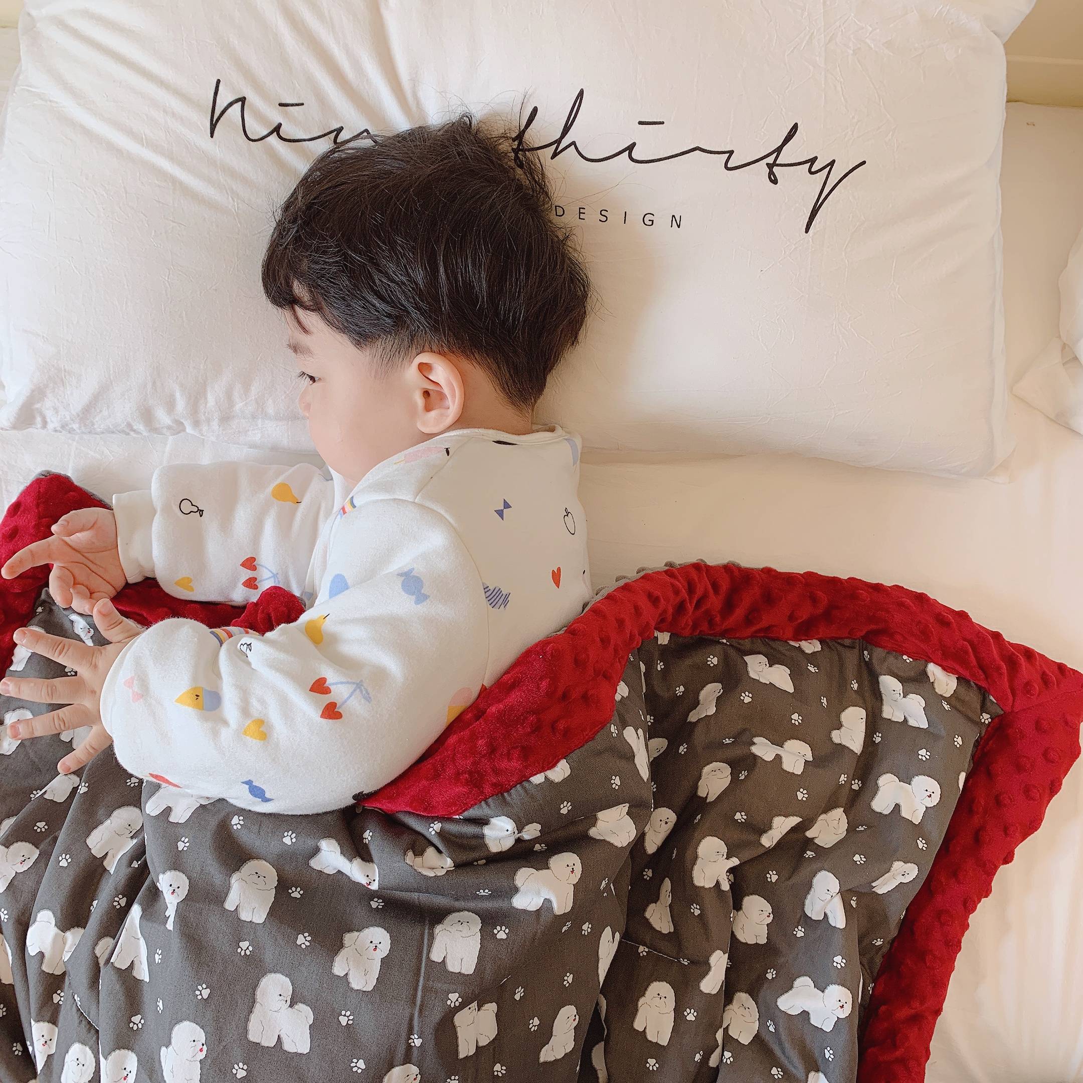 Korean Tie Baby Clip Cotton Bean Blanket Autumn Winter Thickened Blanket Baby Warm Skin Blanket Kindergarten Children Afternoon Nap Cover Blanket by-Taobao