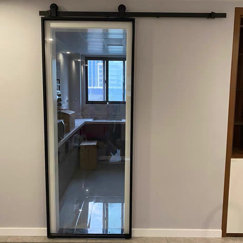 Barn powder room toilet kitchen balcony partition bedroom tempered glass extremely narrow simple frame hanging wheel sliding door
