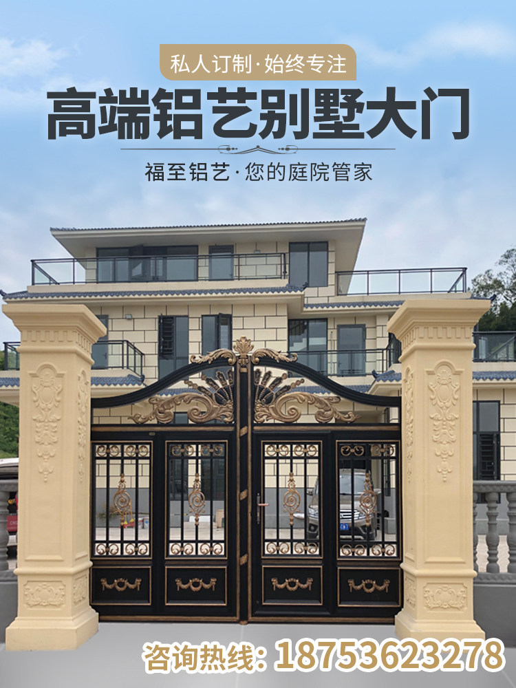 Aluminum art door Courtyard Villa door Rural self-built house Aluminum alloy door Double door Central European wall automatic door