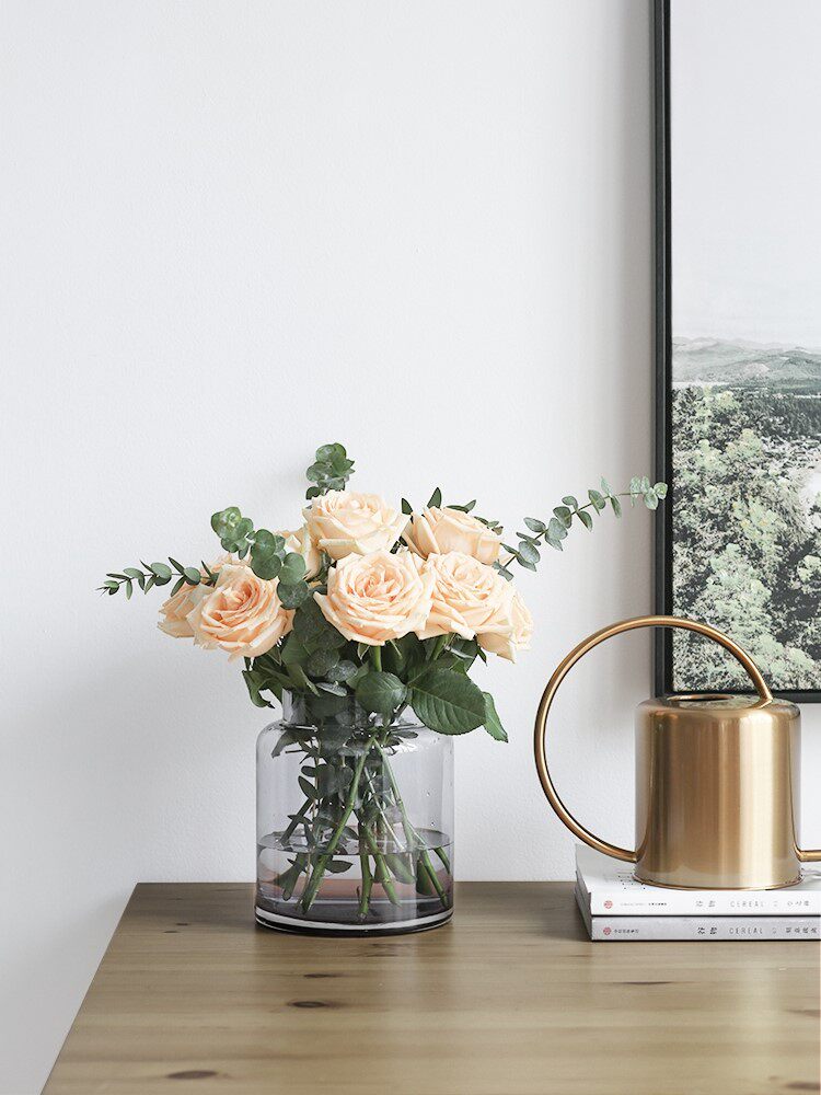 Vase in wind large glass transparent piece high-end creative rose special hydro culture dwarf wide mouth Nordic network red