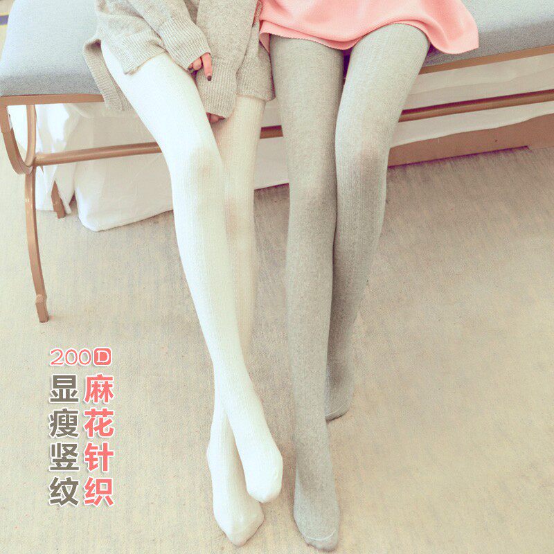 Spring Autumn Winter Knit Jumpsuit Pants Socks Woman Pure Cotton Sucking Sweat in Thick Vertical Striped Silk Socks White Stomp in Trouser Socks