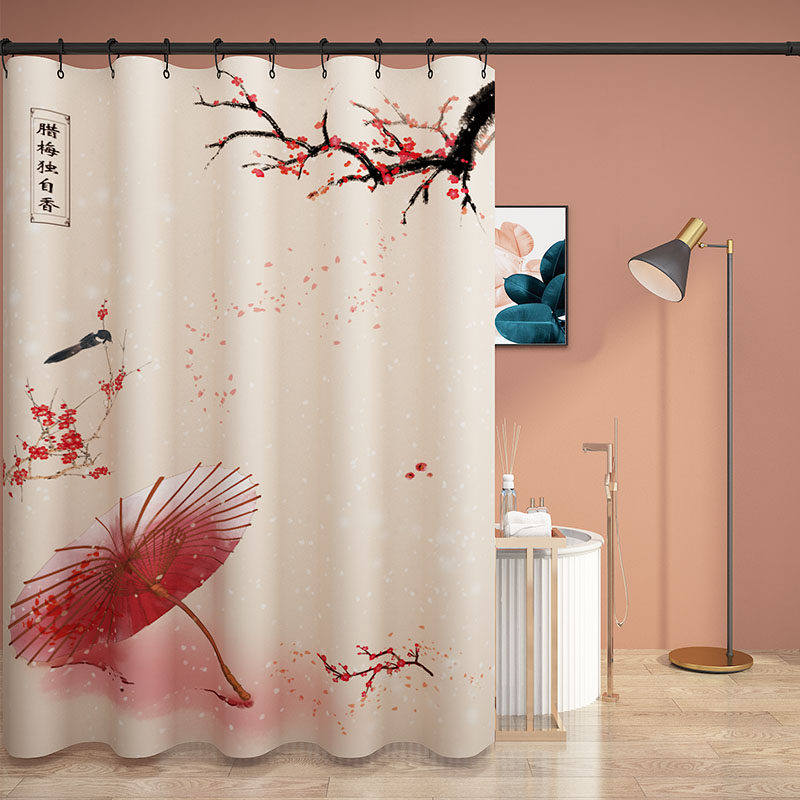 China Wind Bath Curtain Makeup Room Bath-Free Bath-Free Shower Room Thickening Partition Window Bath-proof door curtain waterproof cloth
