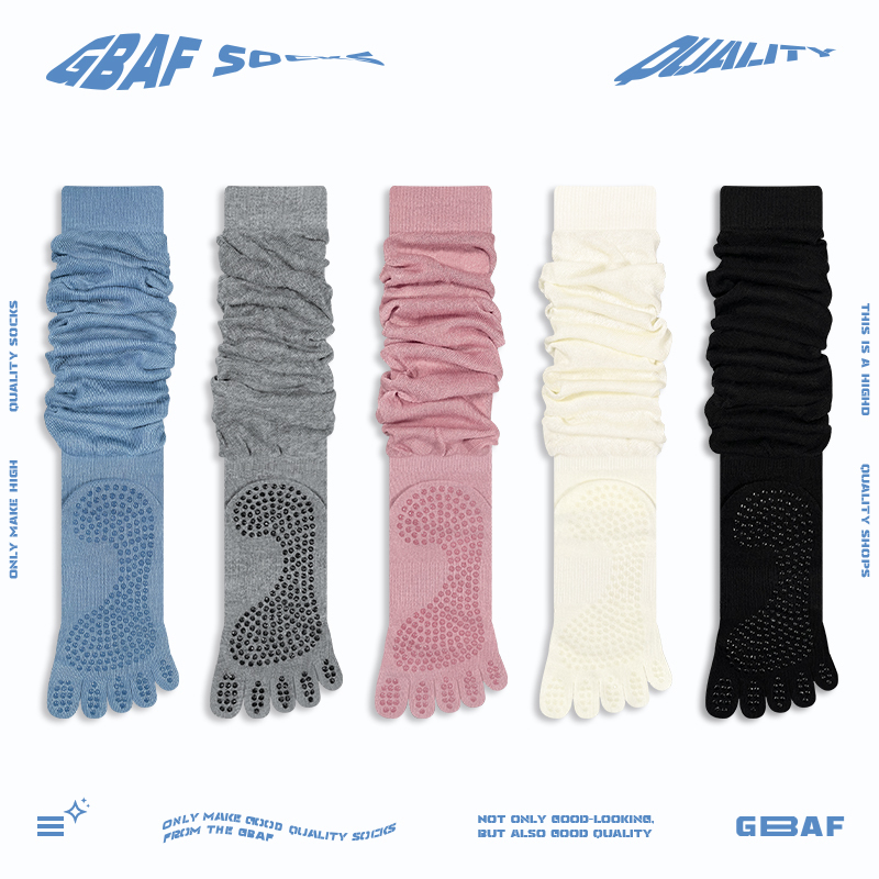 Gbaf Professional Yoga Non-Slip Socks, Extended Slouch Socks, Special Five-Toe Long Socks for Pilates Training, Women's Gbaf Professional Yoga Non-Slip Socks, Extended Slouch Socks, Special Five-Toe Long Socks for Pilates Training, Women's