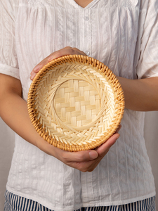 Handmade round Storage Decoration Tray Steamed Bread Basket Bamboo Woven