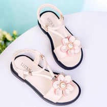  Girls sandals 2021 new childrens shoes summer flower princess medium and large childrens Roman shoes little girl soft-soled shoes