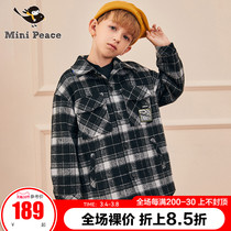 minipeace PEACEBIRD kids new style boys plaid shirt tide foreign childrens wool coat male Ole