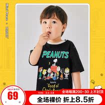 (Snoopy) minipeace peacebird boys short sleeves boys T-shirt black summer new Ole