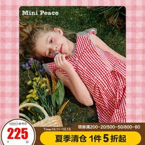 minipeace Taiping Bird childrens clothing summer new girl red check dress dress Tide Ole