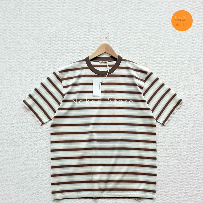 In Stock Auralee Gradient Stripe Japanese High-Twist Yarn Gradient Striped Short-Sleeve T-Shirt 26Ss