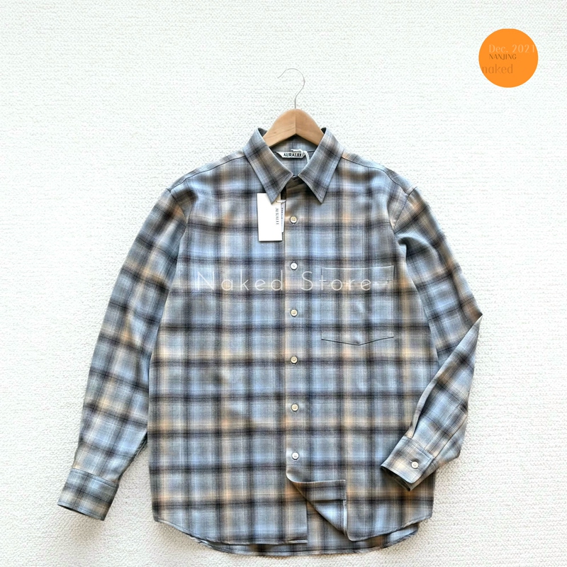 In Stock Auralee Super Light Wool Japanese Wool Washable Herringbone Plaid Shirt 26Aw