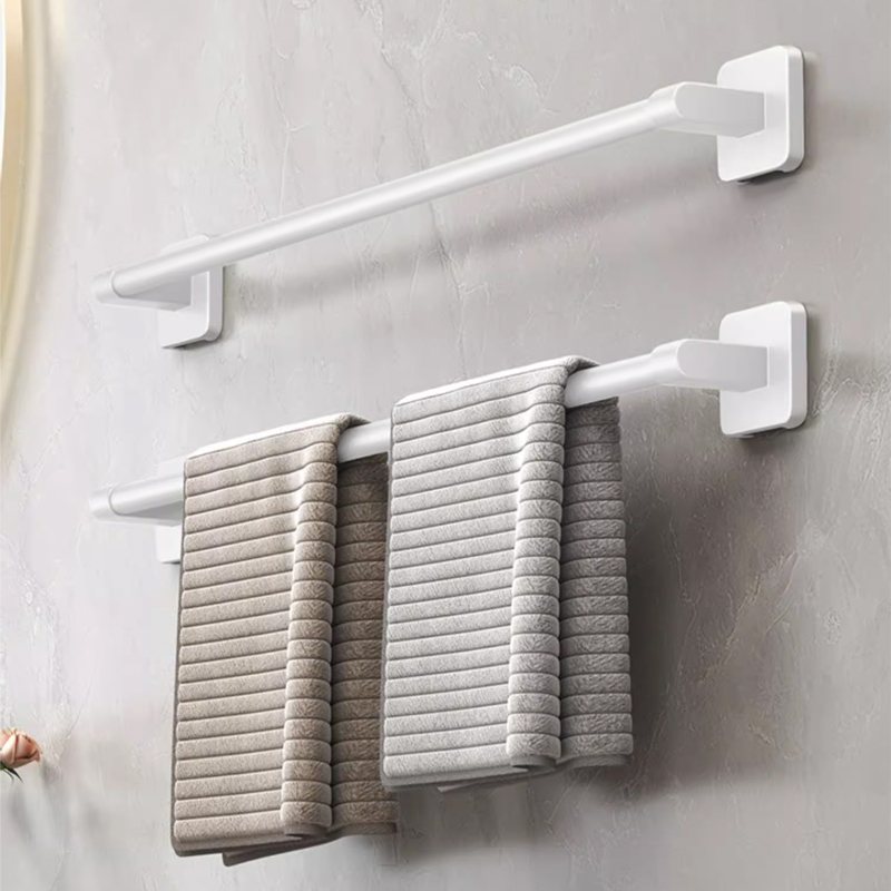 Cream-Colored Towel Rack, No-Drill Wall-Mounted Bathroom Toilet Washroom Towel Bar Single Rod Storage Rack