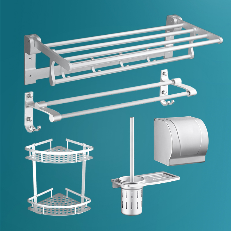 Hengchen space aluminum bath towel rack wall-mounted bathroom shelf package free punching toilet towel rack pendant set