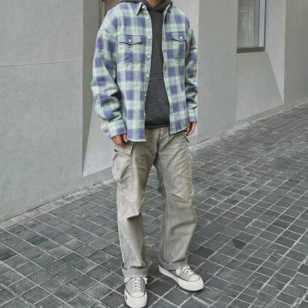 VISVIM FIL 23AW PIONEER 中村日潮格紋襯衫春秋季水洗長袖襯衫