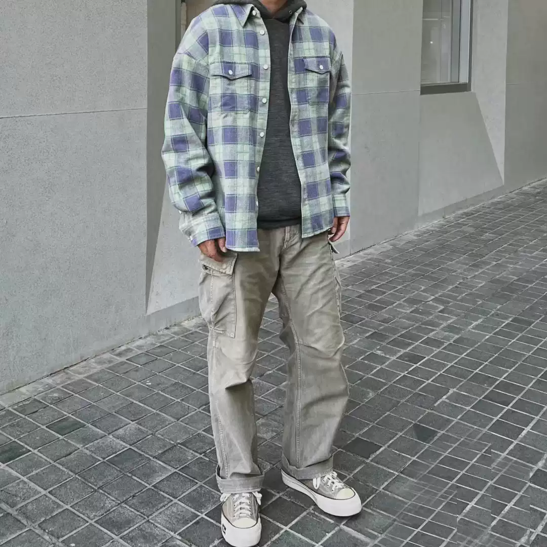 服/ファッション VISVIM FIL 23AW PIONEER 3 VISVIM FIL 23AW PIONEER 中村日潮格紋襯衫春秋季水洗長袖襯衫