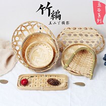 Handmade Bamboo Sieves Bamboo Basket Bamboo Props Multifunction Rural Basket Food Photo Gourmet Photography Dustpan Drain Blue