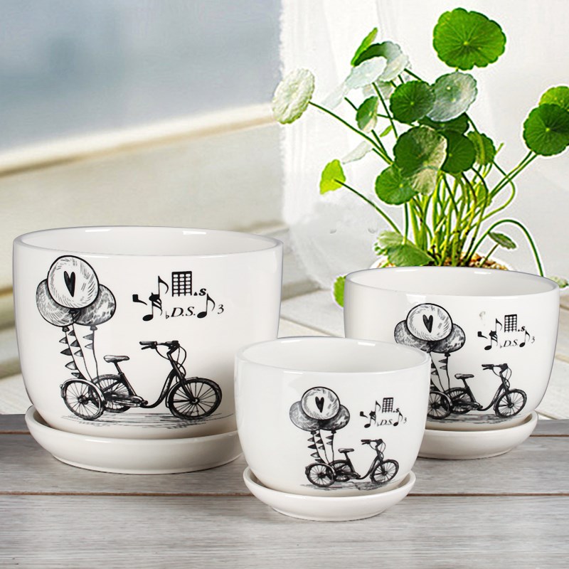 Multi-meat flower pot suit combined flower pot creative home special large number clear cabin cute ceramic white with depository flower pot