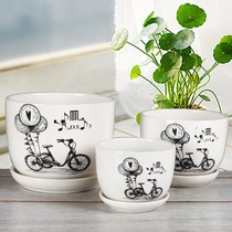 Multi-meat flower pot suit combined flower pot creative home special large number clear cabin cute ceramic white with tray flower pot