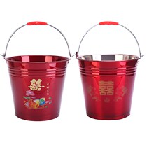 Wedding Thicken Red Bucket Rice Bucket Bucket Enamel Thickened Red Festive Barrel Stainless Steel Wedding Bucket Wedding items