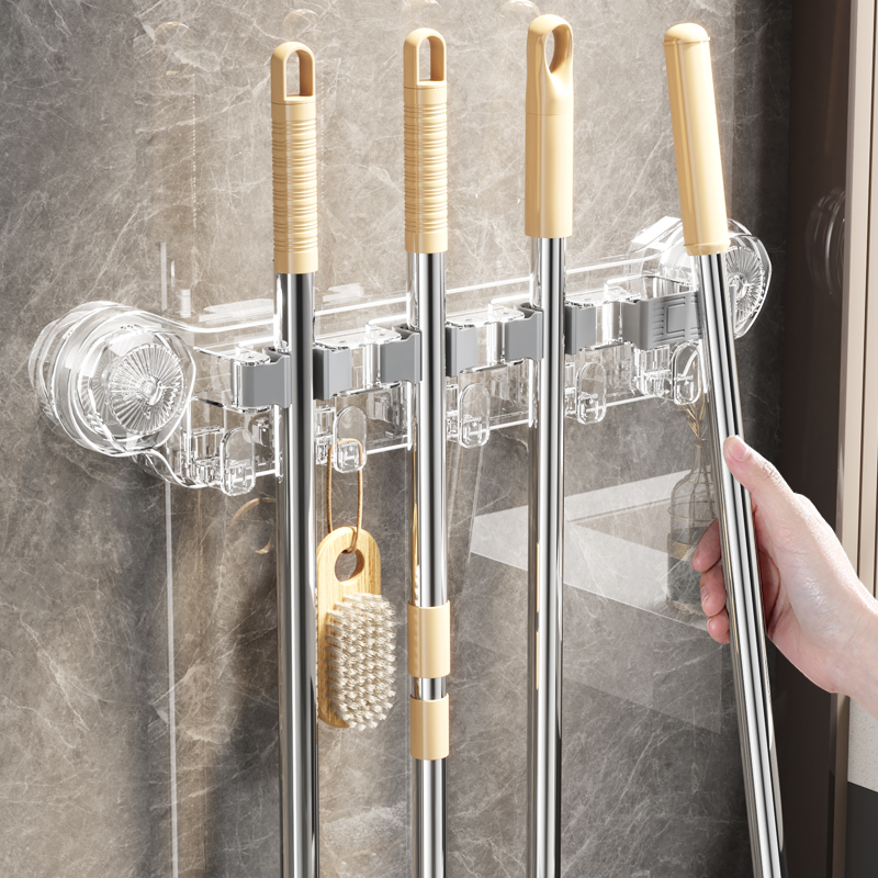 Suction Cup Mop Wall-Mounted Clip Broom Mop Hook No-Drill Mop Holder Magic Bathroom Storage Rack