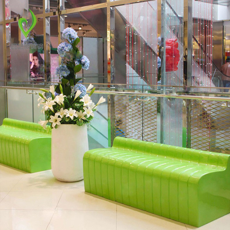 Beauty Chen Fiberglass Minimalist Striped Square Casual Multiperson Seat Commercial Street Mall Public Waiting Rest Chair Stool