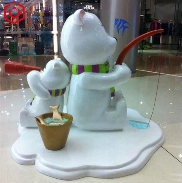 Large shopping mall fiberglass animal sculpture bear fishing painted outdoor city shopping plaza decoration beautiful ornaments