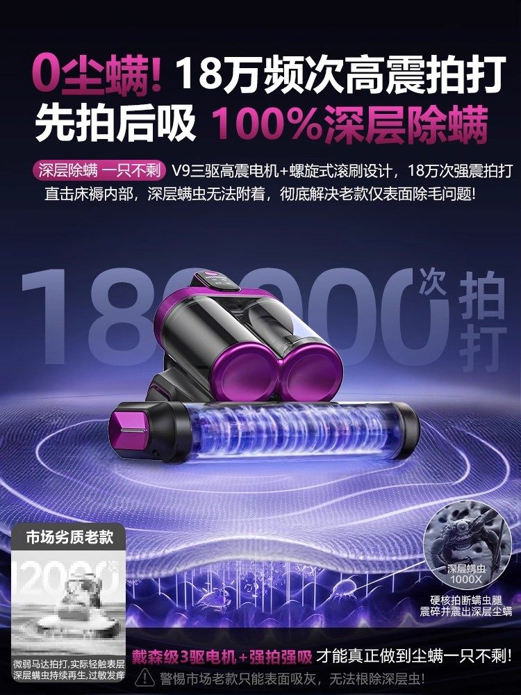 National Supplement]Double Cup Mite Removal Device for Home Use, Vacuum Cleaner for Bed, Removes Cat Hair and Mites, Ultraviolet Sterilization, Official Flagship