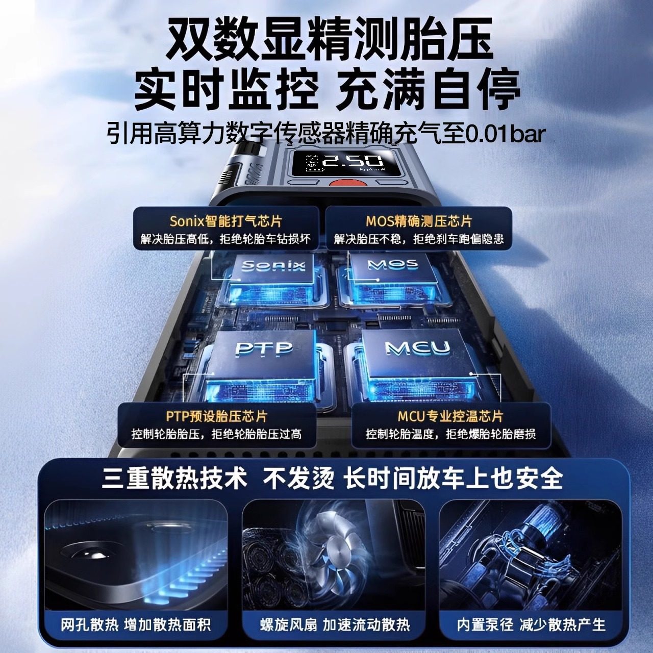 Car Air Pump, Electric Car Tire Inflator, Power Bank, Emergency Power Supply All-In-One Machine, Portable Car Wireless