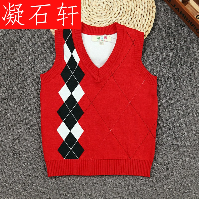 Quần áo bé trai, vest len ​​cotton cổ chữ V lớn cho trẻ em, vest len ​​dệt kim trẻ em, mùa thu mới - Khác