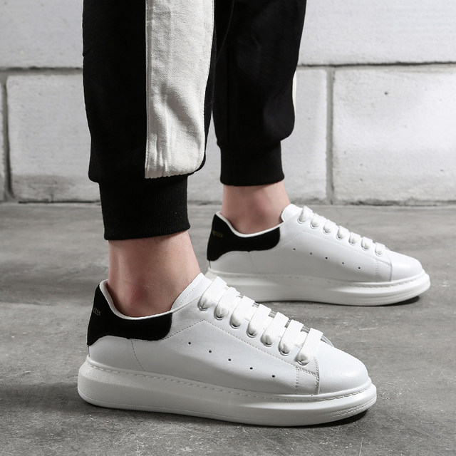 2024 Spring White Shoes for Men, Versatile Korean Style Trendy Sneakers, Genuine Leather Couples Thick Sole Increased White Casual Shoes