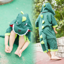  One-piece pajamas childrens cartoon pure cotton animal boys anti-kick spring and autumn baby boys dinosaur short long-sleeved pullover