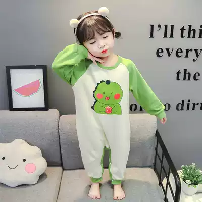 Children's one-piece pajamas autumn female cotton baby spring and autumn a Cartoon Cartoon anti-kick girl 2 years old and three-year-old cute