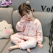  Childrens one-piece pajamas Autumn and winter 2-year-old baby flannel spring coral cartoon girl plus velvet thick anti-kick three-year-old