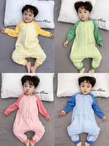  Childrens one-piece pajamas spring and autumn pure cotton thin sleeping bag anti-kick one-year-old baby baby open file split leg winter 
