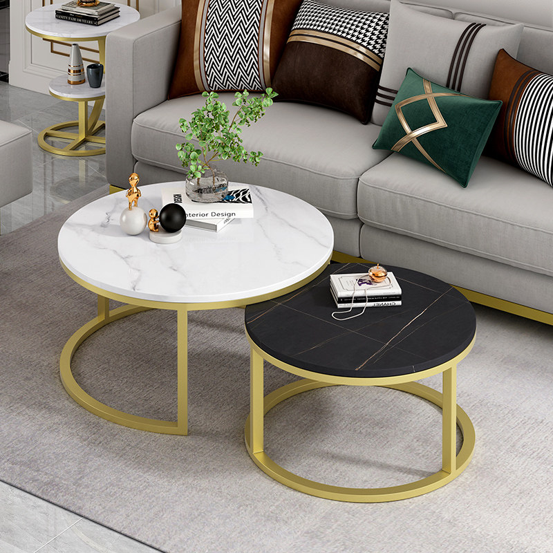 Modern minimalist small family rock plate marble light extravagant round tea table Flower few living-room home tea table small table