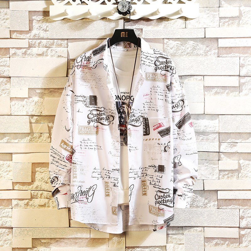 Long-sleeved shirt male student Korean version loose Hong Kong style summer trend youth jacket casual Harajuku thin shirt