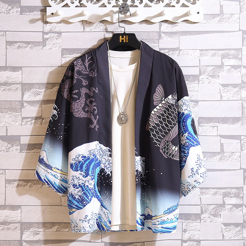 Summer jacket men's thin section sunscreen clothing men's loose three-quarter sleeves summer Korean version trend Chinese style cardigan robe men