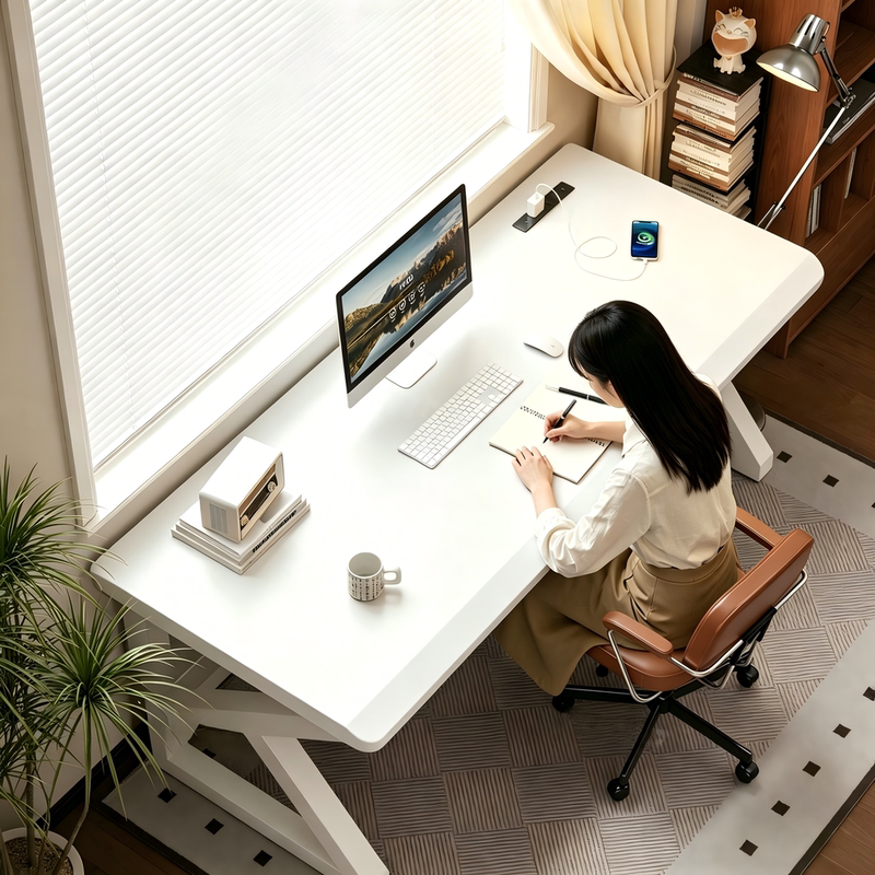 Solid Wood Desktop Computer Desk for Home Use, Double-Person Office Desk, Student Study Desk, Gaming Simple Workstation, Ins Style