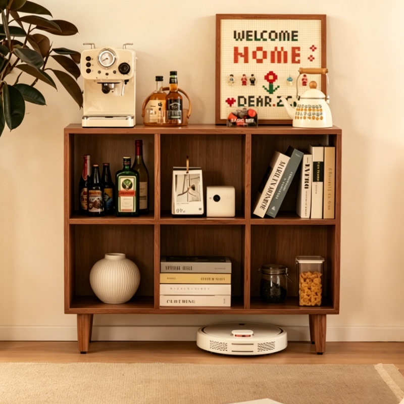 Solid Wood Bookshelf, Antique-Style Bookcase, Floor-Standing Storage Rack, Living Room Wall-Mounted Storage Cabinet with Legs, Walnut-Colored Grid Cabinet Solid Wood Bookshelf, Antique-Style Bookcase, Floor-Standing Storage Rack, Living Room Wall-Mounted Storage Cabinet with Legs, Walnut-Colored Grid Cabinet