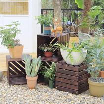 Outdoor garden flower pot wooden box outdoor courtyard storage storage box anticorrosive wood balcony flower rack storage rack arrangement