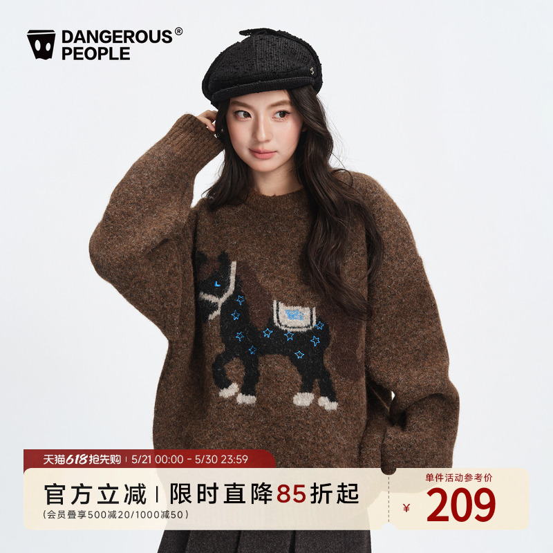 Dangerouspeople Joker Xue Dsp New Style Pony Knit Sweater Winter Loose Casual Couple Red Sweater