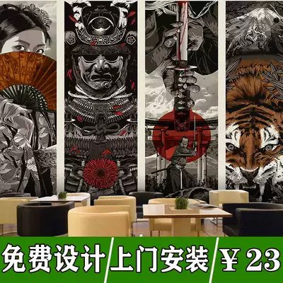 日本般若浮世绘纹身店装修壁纸日式刺青馆和风武士居酒屋料理墙纸