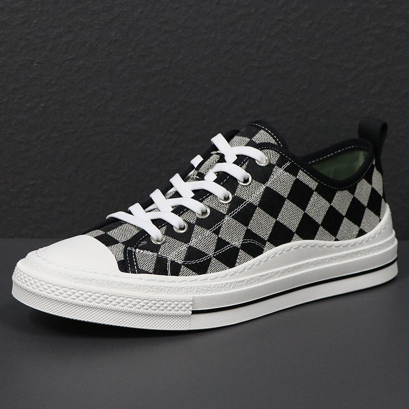 Sails Shoes Men's Boomer Shoes 2022 Summer New Plaid Cloth Shoes Low Help Flat Heel Teen Students Deodorant Board Shoes