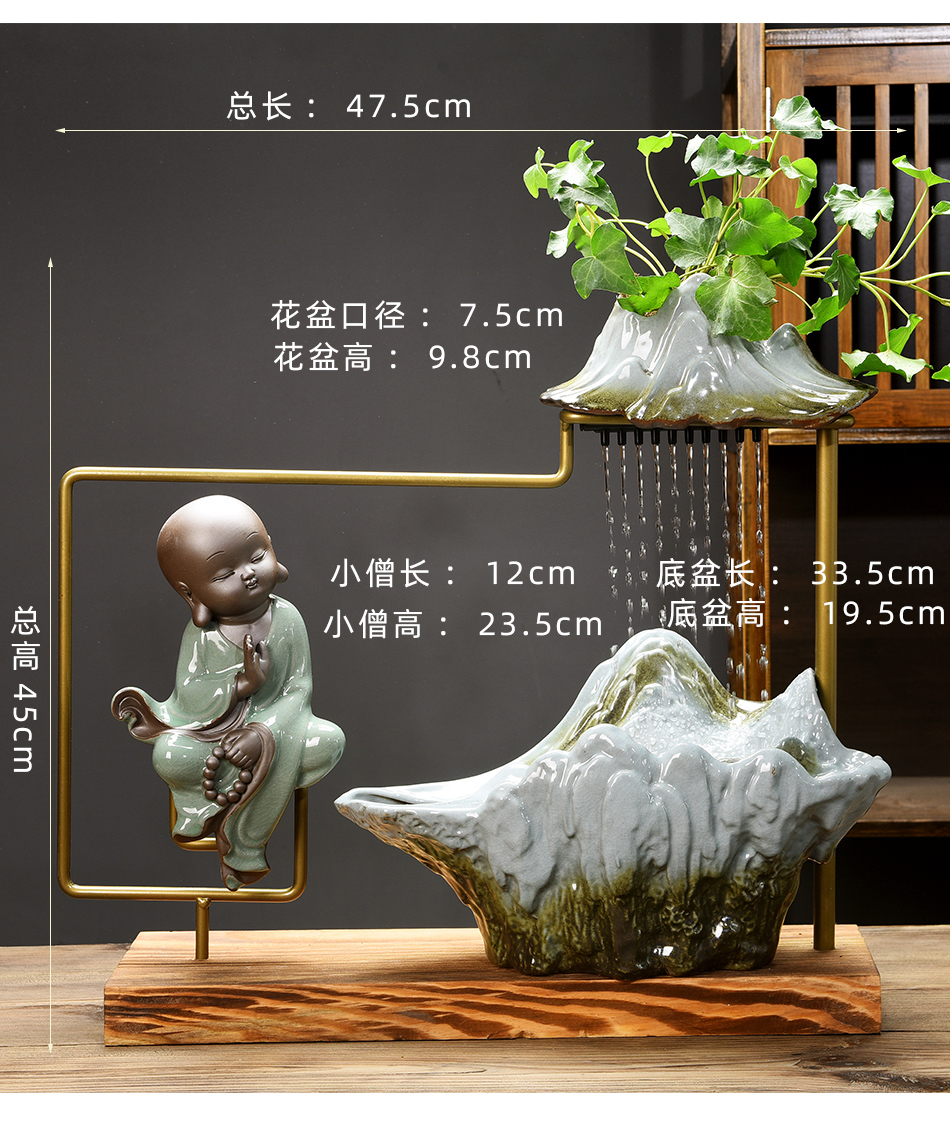 Zen new Chinese style flower water fountain money plant plant household desktop furnishing articles creative ceramic hydroponic flower pot